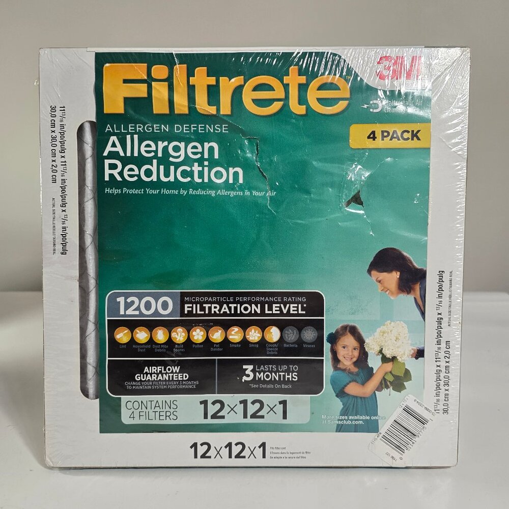 Filtrete 3M 4 Pack Allergen Reduction 1200 12 x 1 2 x 1 Merv 11 Air Filters NEW